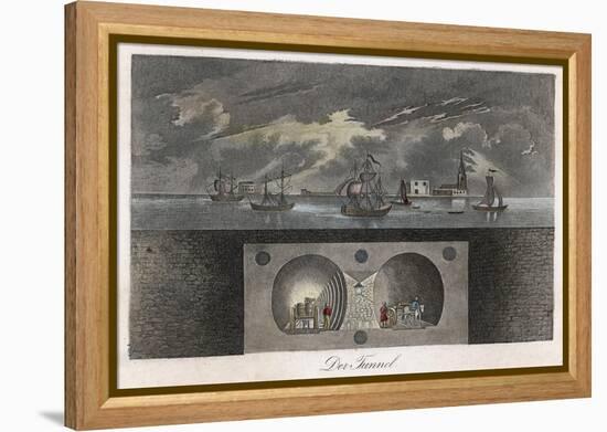 Brunel's Thames Tunnel, a Cross-Section Showing the Tunnel and Ships Sailing on the River-null-Framed Stretched Canvas