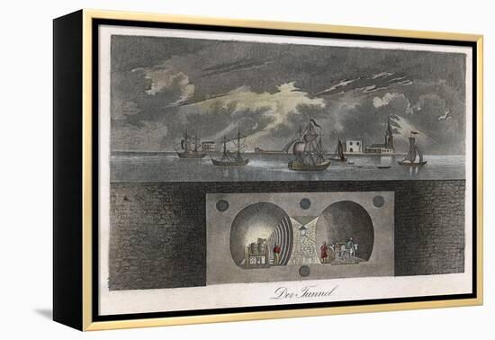 Brunel's Thames Tunnel, a Cross-Section Showing the Tunnel and Ships Sailing on the River-null-Framed Stretched Canvas