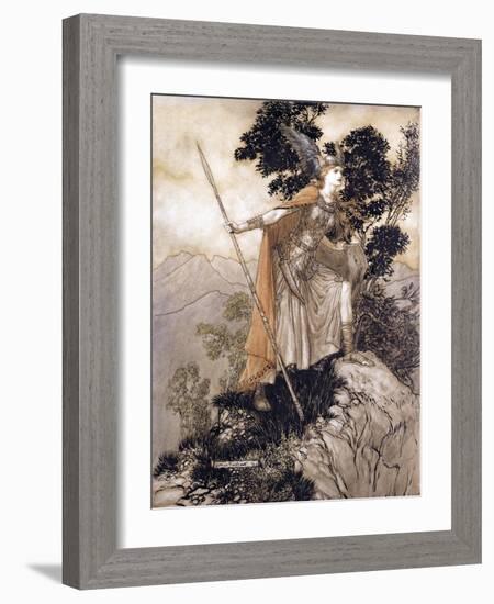 Brunhilde, Illustration from 'The Rhinegold and the Valkyrie' by Richard Wagner, 1910-Arthur Rackham-Framed Giclee Print