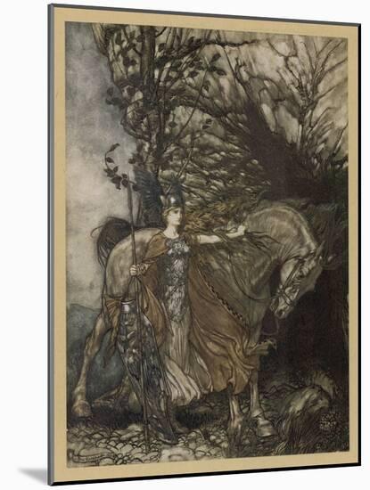 Brunnhilde at Cave-Arthur Rackham-Mounted Art Print