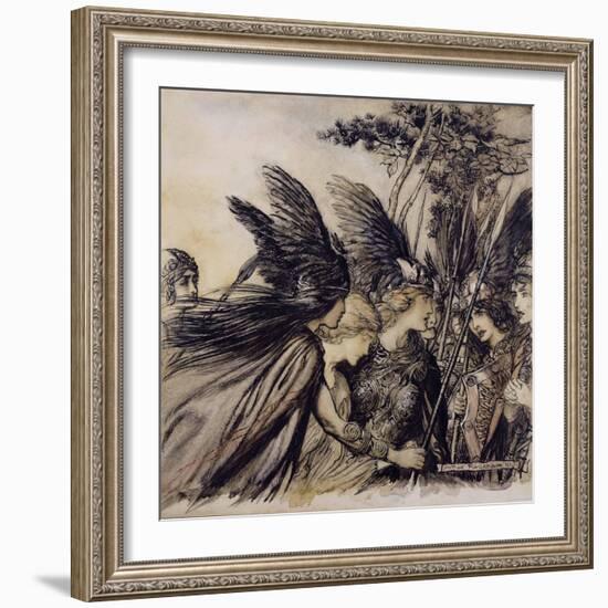 Brunnhilde Implores the Valkyries, Illustration from 'The Rhinegold and the Valkyrie'-Arthur Rackham-Framed Giclee Print