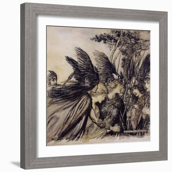 Brunnhilde Implores the Valkyries, Illustration from 'The Rhinegold and the Valkyrie'-Arthur Rackham-Framed Giclee Print