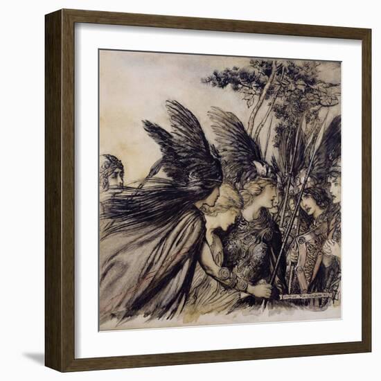 Brunnhilde Implores the Valkyries, Illustration from 'The Rhinegold and the Valkyrie'-Arthur Rackham-Framed Giclee Print