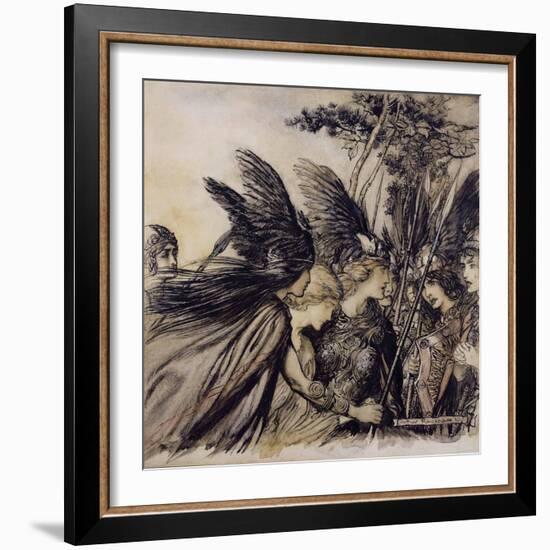 Brunnhilde Implores the Valkyries, Illustration from 'The Rhinegold and the Valkyrie'-Arthur Rackham-Framed Giclee Print