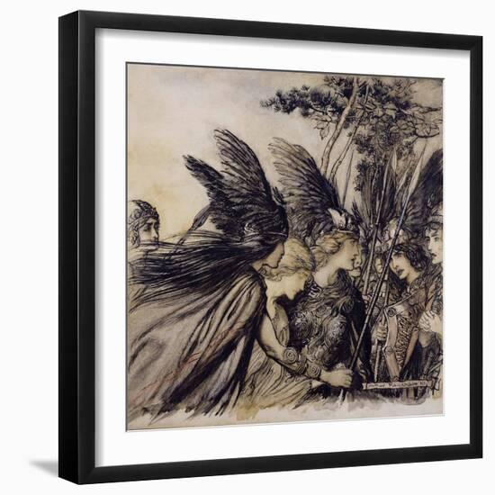 Brunnhilde Implores the Valkyries, Illustration from 'The Rhinegold and the Valkyrie'-Arthur Rackham-Framed Giclee Print