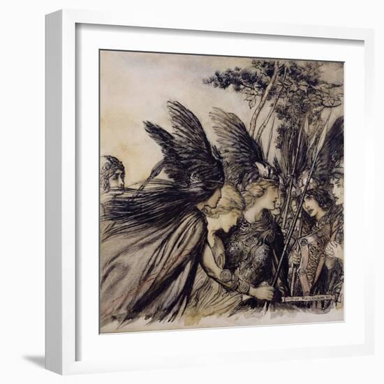 Brunnhilde Implores the Valkyries, Illustration from 'The Rhinegold and the Valkyrie'-Arthur Rackham-Framed Giclee Print