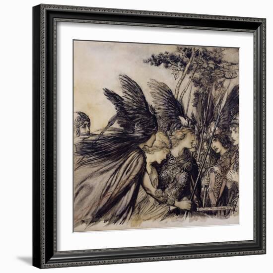 Brunnhilde Implores the Valkyries, Illustration from 'The Rhinegold and the Valkyrie'-Arthur Rackham-Framed Giclee Print