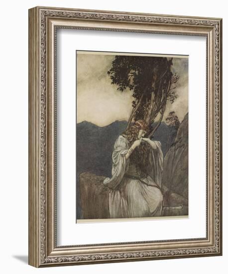 Brunnhilde kisses ring Siegfried left her, illustration from 'Siegfried and the Twilight of Gods'-Arthur Rackham-Framed Giclee Print