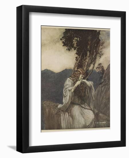 Brunnhilde kisses ring Siegfried left her, illustration from 'Siegfried and the Twilight of Gods'-Arthur Rackham-Framed Giclee Print