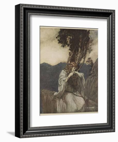 Brunnhilde kisses ring Siegfried left her, illustration from 'Siegfried and the Twilight of Gods'-Arthur Rackham-Framed Giclee Print