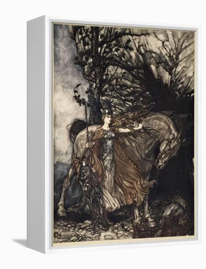 Brunnhilde with horse at mouth of cave, illustration from 'The Rhinegold and the Valkyrie', 1910-Arthur Rackham-Framed Premier Image Canvas