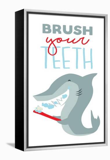 Brush Your Teeth-Jace Grey-Framed Stretched Canvas