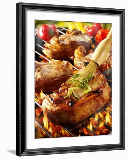 Brushing Pork Chop on Barbecue Rack with Oil-Paul Williams-Framed Photographic Print