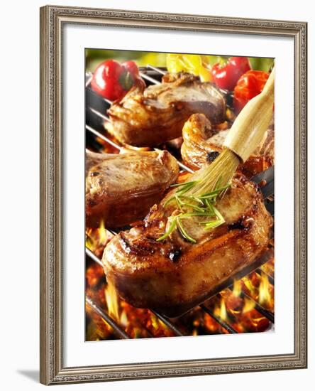 Brushing Pork Chop on Barbecue Rack with Oil-Paul Williams-Framed Photographic Print