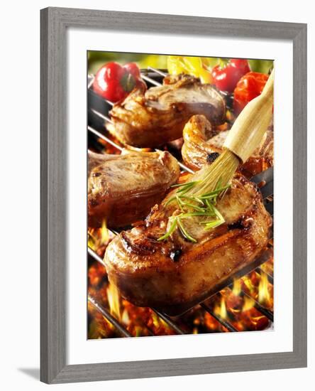 Brushing Pork Chop on Barbecue Rack with Oil-Paul Williams-Framed Photographic Print