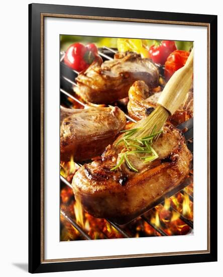 Brushing Pork Chop on Barbecue Rack with Oil-Paul Williams-Framed Photographic Print