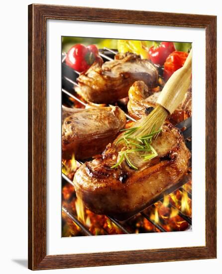 Brushing Pork Chop on Barbecue Rack with Oil-Paul Williams-Framed Photographic Print