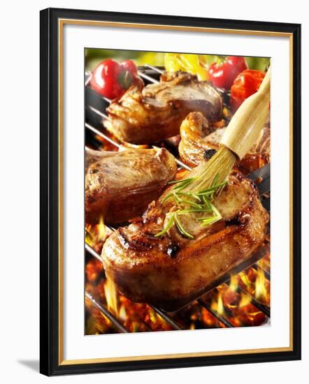 Brushing Pork Chop on Barbecue Rack with Oil-Paul Williams-Framed Photographic Print