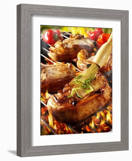 Brushing Pork Chop on Barbecue Rack with Oil-Paul Williams-Framed Photographic Print