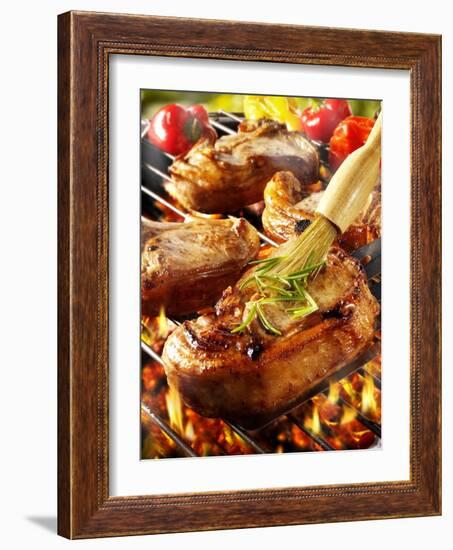 Brushing Pork Chop on Barbecue Rack with Oil-Paul Williams-Framed Photographic Print