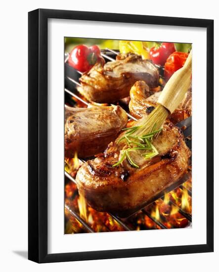 Brushing Pork Chop on Barbecue Rack with Oil-Paul Williams-Framed Photographic Print