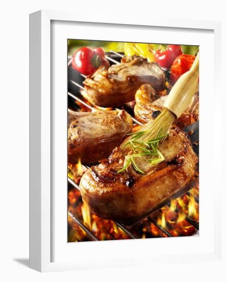 Brushing Pork Chop on Barbecue Rack with Oil-Paul Williams-Framed Photographic Print