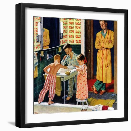 "Brushing Their Teeth", January 29, 1955-Amos Sewell-Framed Giclee Print