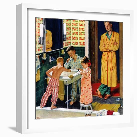 "Brushing Their Teeth", January 29, 1955-Amos Sewell-Framed Giclee Print