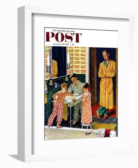 "Brushing Their Teeth" Saturday Evening Post Cover, January 29, 1955-Amos Sewell-Framed Giclee Print