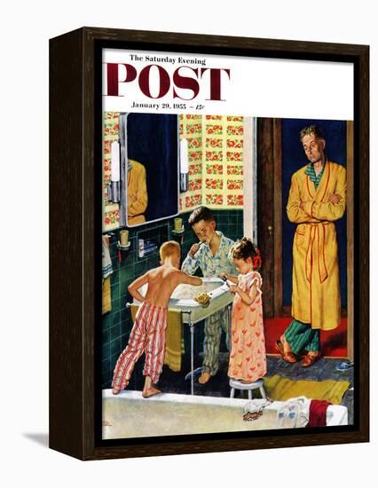 "Brushing Their Teeth" Saturday Evening Post Cover, January 29, 1955-Amos Sewell-Framed Premier Image Canvas