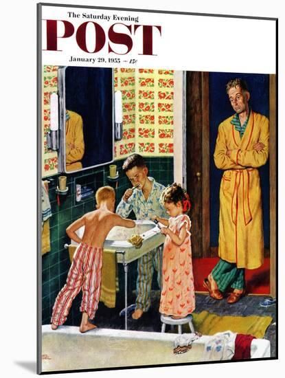 "Brushing Their Teeth" Saturday Evening Post Cover, January 29, 1955-Amos Sewell-Mounted Giclee Print