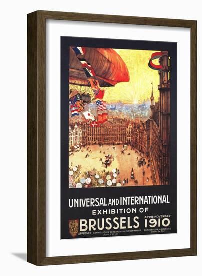 Brussels, Belgium - Lebaudy Airship with World Flags at Expo-Lantern Press-Framed Art Print