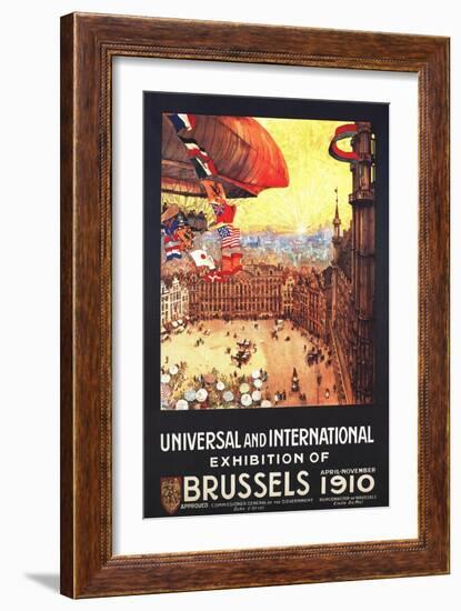 Brussels, Belgium - Lebaudy Airship with World Flags at Expo-Lantern Press-Framed Art Print