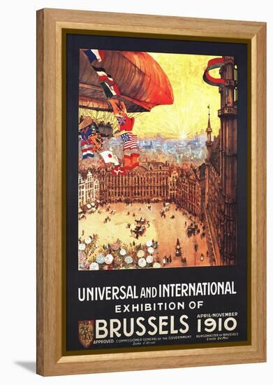 Brussels, Belgium - Lebaudy Airship with World Flags at Expo-Lantern Press-Framed Stretched Canvas