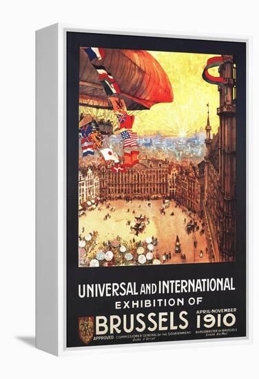 Brussels, Belgium - Lebaudy Airship with World Flags at Expo-Lantern Press-Framed Stretched Canvas