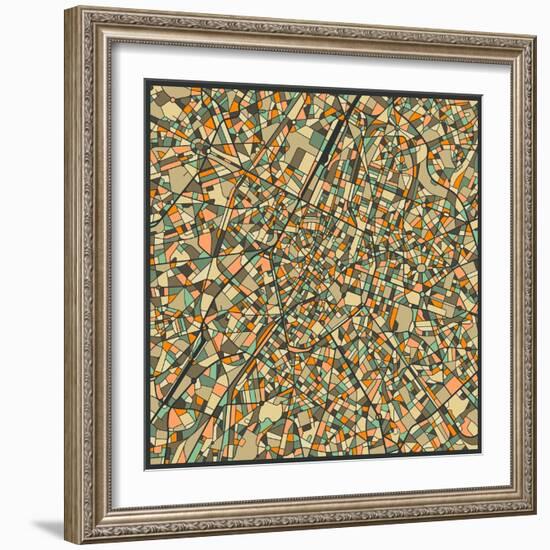 Brussels Map-Jazzberry Blue-Framed Art Print