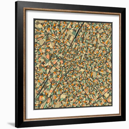 Brussels Map-Jazzberry Blue-Framed Art Print