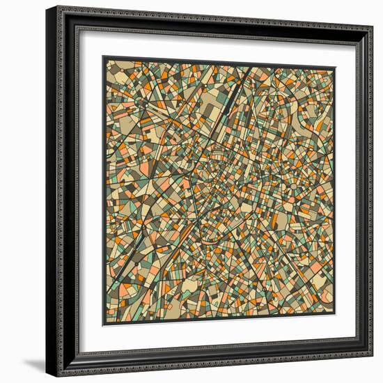 Brussels Map-Jazzberry Blue-Framed Art Print