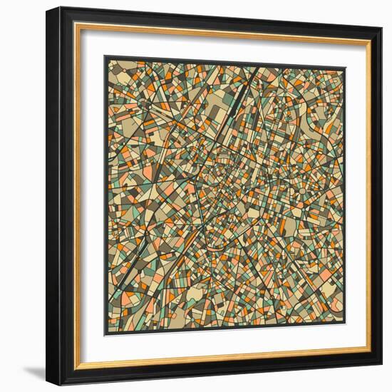 Brussels Map-Jazzberry Blue-Framed Art Print