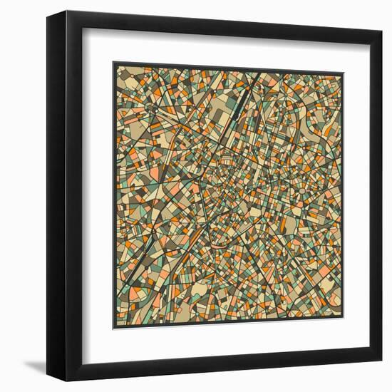 Brussels Map-Jazzberry Blue-Framed Art Print