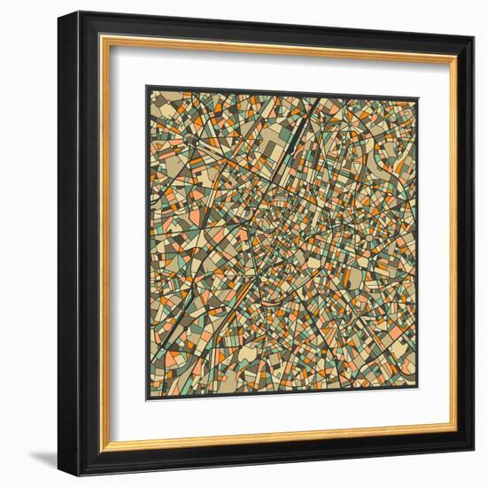 Brussels Map-Jazzberry Blue-Framed Art Print