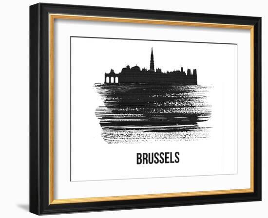 Brussels Skyline Brush Stroke - Black II-NaxArt-Framed Art Print