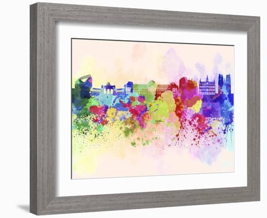 Brussels Skyline in Watercolor Background-paulrommer-Framed Art Print