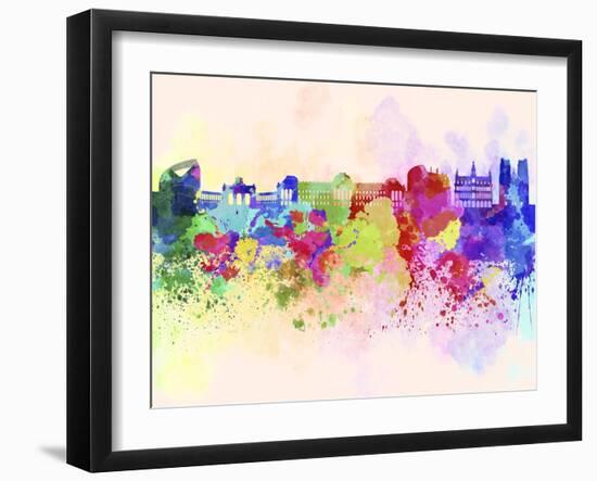 Brussels Skyline in Watercolor Background-paulrommer-Framed Art Print