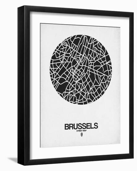 Brussels Street Map Black on White-NaxArt-Framed Art Print
