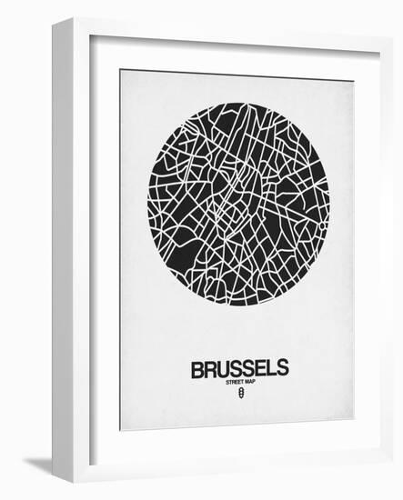 Brussels Street Map Black on White-NaxArt-Framed Art Print