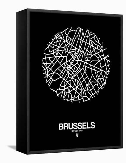 Brussels Street Map Black-NaxArt-Framed Stretched Canvas