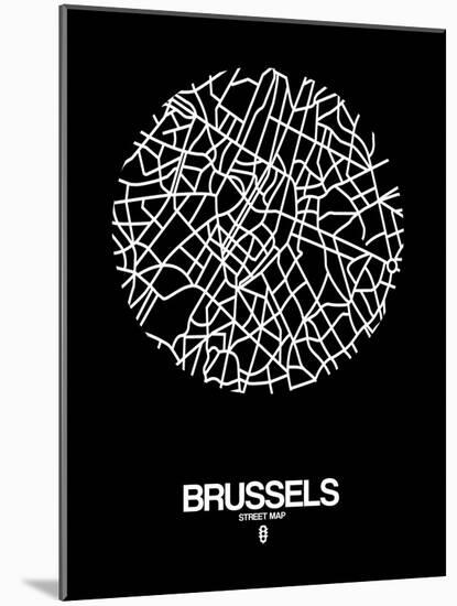Brussels Street Map Black-NaxArt-Mounted Art Print