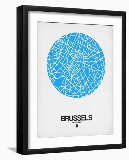 Brussels Street Map Blue-NaxArt-Framed Art Print