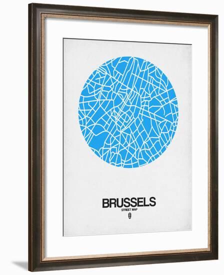 Brussels Street Map Blue-NaxArt-Framed Art Print